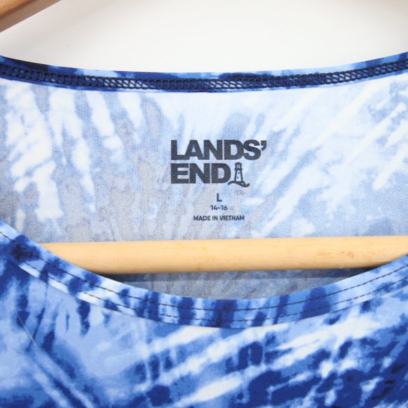 Lands' End Rash Guard Size Large Blue Tie Dye Pattern Scoop Neck Long Sleeve UPF - Picture 6 of 10